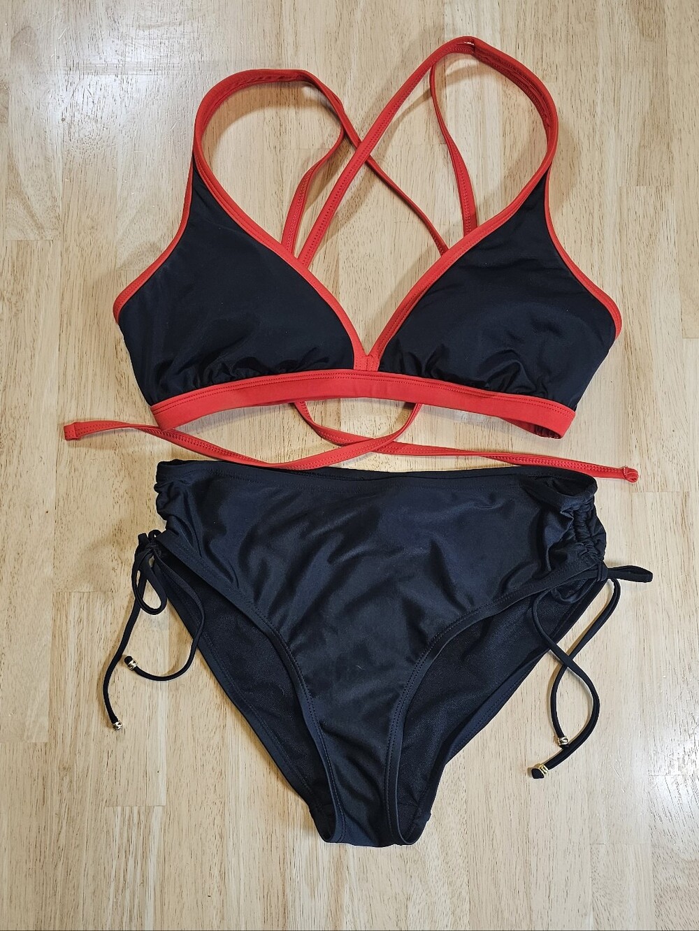 Time and Tru Black & Red Bikini Set